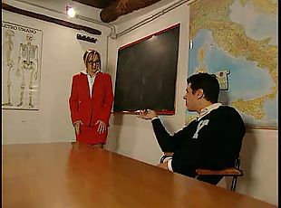 Teacher fucked by two students in class