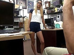Babe in glasses fucked by nasty pawn guy