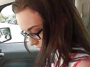 Tali Dava in glasses nailed in the car